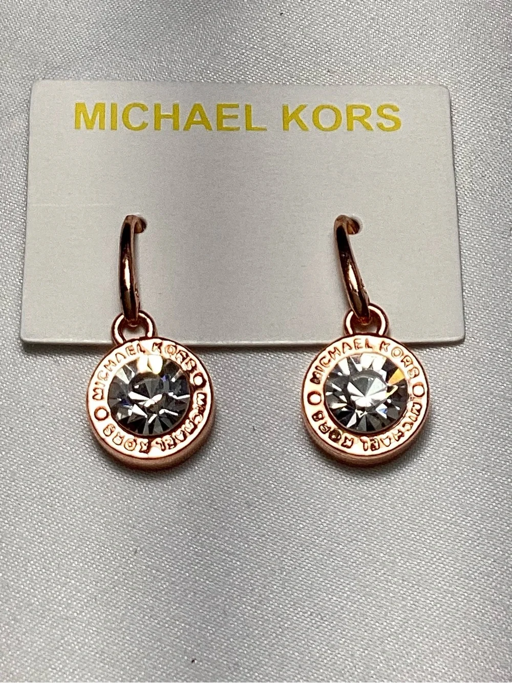Michael Kors Brilliance Rose Gold Crystal Drop Earrings NWT w/MK Velvet Dust Bag